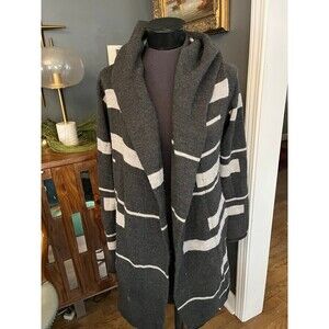 Max Studio BCBG Max Dark Gray Striped Hoodie oversized Cardigan Sweater sz L